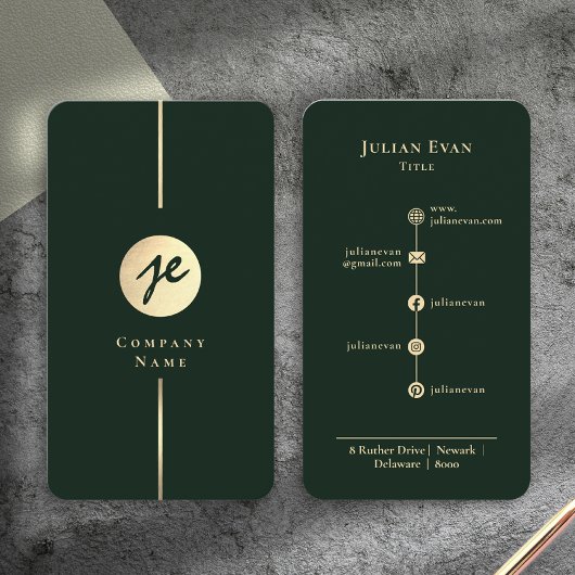 Carte De Visite Monogramme Luxe de style manuscrit vert foncé mode