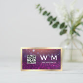 Carte De Visite Monogramme | Magenta Bokeh | CODE QR (Debout devant)