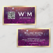 Carte De Visite Monogramme | Magenta Bokeh | CODE QR (Devant / Derrière)