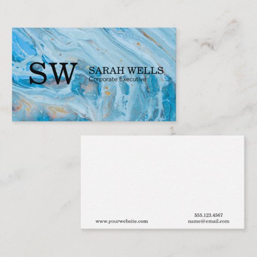 Carte De Visite Monogramme | Marbre bleu (Devant / Derrière)
