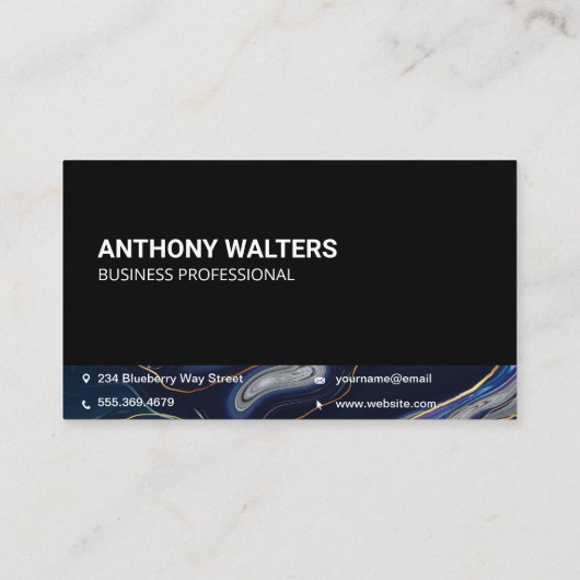 Carte De Visite Monogramme | Marbre bleu violet or (Dos)