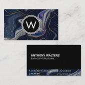 Carte De Visite Monogramme | Marbre bleu violet or (Devant / Derrière)