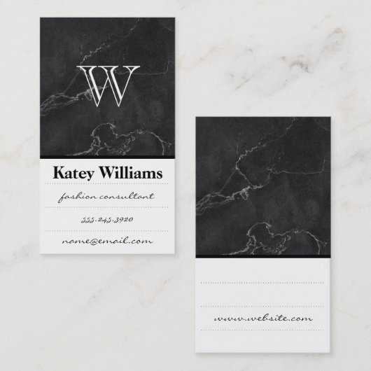 Carte De Visite Monogramme | Marbre noir | Lux (Devant / Derrière)