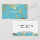 Carte De Visite Monogramme | Marbre Turquoise or (Devant / Derrière)