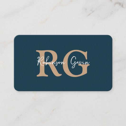 Carte De Visite Monogramme marine bleu QR Code minimal (Devant)