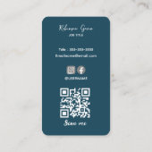 Carte De Visite Monogramme marine bleu QR Code minimal (Dos)