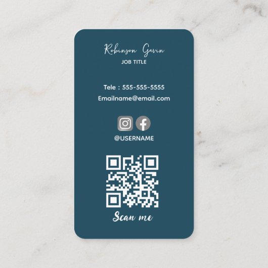 Carte De Visite Monogramme marine bleu QR Code minimal (Dos)
