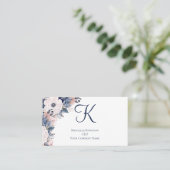 Carte De Visite Monogramme Marine bleu rose floral femmes (Debout devant)