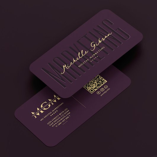 Carte De Visite Monogramme marketing moderne de luxe violet