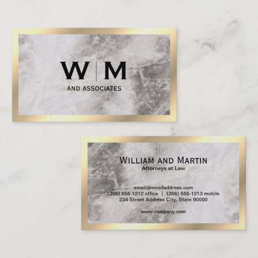 Carte De Visite Monogramme | Marque bordure or Executive (Devant / Derrière)