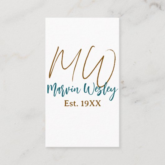 Carte De Visite Monogramme marron bleu turquoise année d'estimatio (Devant)