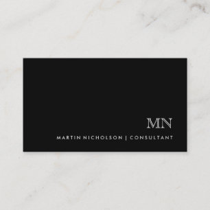 Carte De Visite Monogramme masculin classique simple sur le noir