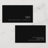 Carte De Visite Monogramme Masculin Classique Simple sur Noir (Devant / Derrière)