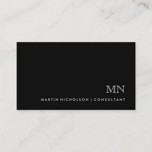 Carte De Visite Monogramme Masculin Classique Simple sur Noir (Devant)