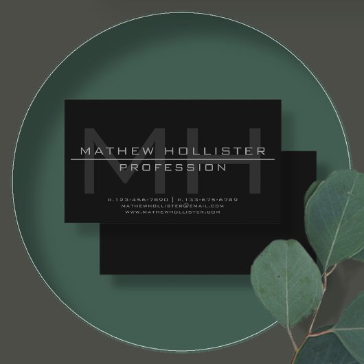 Carte De Visite Monogramme masculin, gris et noir