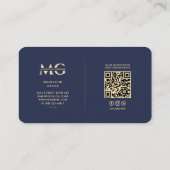 Carte De Visite Monogramme Médicale moderne Caduceus Blue Gold (Dos)