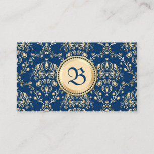 Carte De Visite Monogramme médiéval classique Minuit bleue