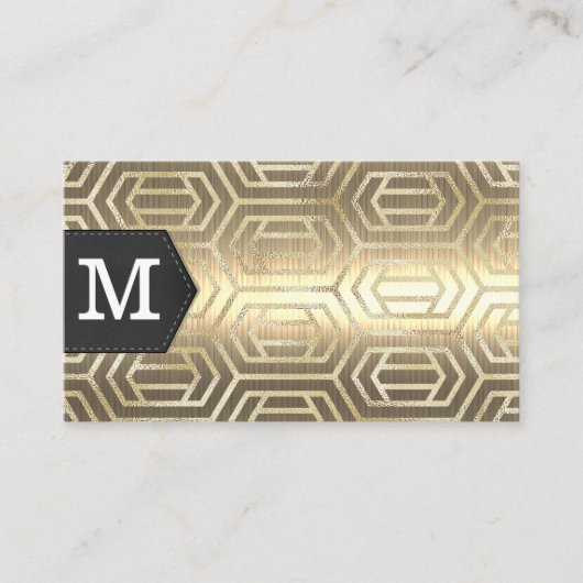Carte De Visite Monogramme | Métal or | Géométrique Gold Foil (Devant)