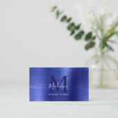 Carte De Visite Monogramme métallique bleu brossé moderne professi (Debout devant)