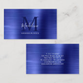 Carte De Visite Monogramme métallique bleu brossé moderne professi (Devant / Derrière)