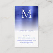 Carte De Visite Monogramme métallique brossé bleu marine Stylish S (Dos)
