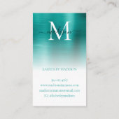Carte De Visite Monogramme métallique brossé vert turquoise Script (Dos)