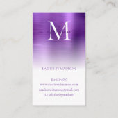 Carte De Visite Monogramme métallique brossé violet foncé élégant  (Dos)
