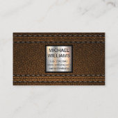 Carte De Visite Monogramme métallique | Cuir Brown double pointill (Dos)