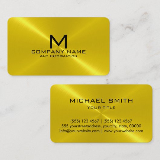 Carte De Visite Monogramme métallique en acier inoxydable d'or (Devant / Derrière)