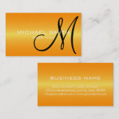Carte De Visite Monogramme métallique en acier inoxydable orange (Devant / Derrière)