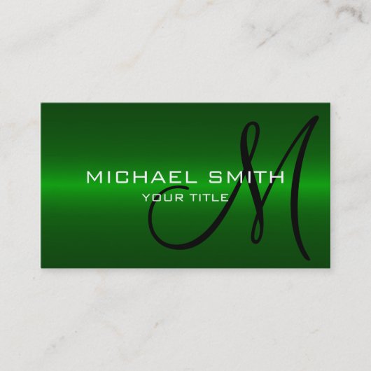 Carte De Visite Monogramme métallique en acier inoxydable vert (Devant)