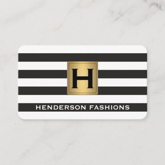 Carte De Visite Monogramme métallique / rayures (Devant)