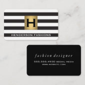 Carte De Visite Monogramme métallique / rayures (Devant / Derrière)