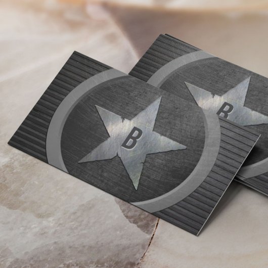 Carte De Visite Monogramme Militaire Étoile Cool Grunge Metallic