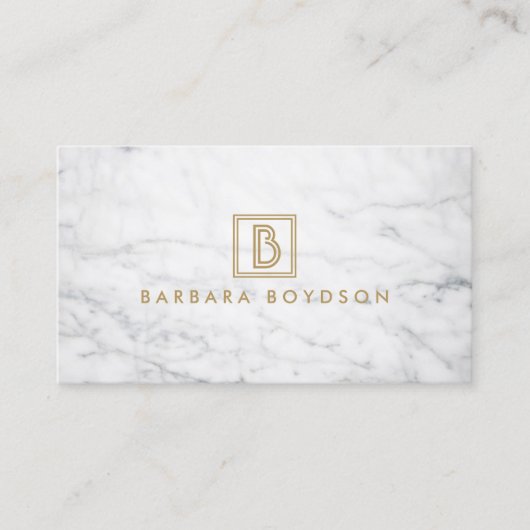 Carte De Visite Monogramme mini-boîte or Marbre blanc (Devant)