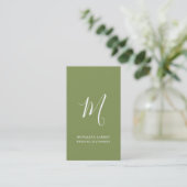 Carte De Visite Monogramme minimal Chic Sage Vert moderne (Debout devant)