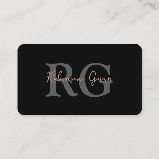 Carte De Visite Monogramme minimal élégant Code QR noir (Devant)