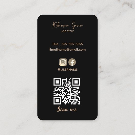 Carte De Visite Monogramme minimal élégant Code QR noir (Dos)