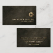 Carte De Visite Monogramme minimal en or noir de luxe (Devant / Derrière)