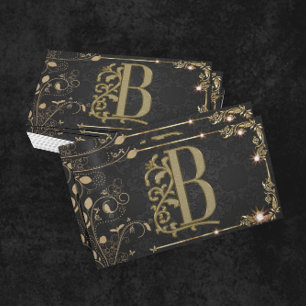 Carte De Visite Monogramme Minimal Luxueux Noir Or Chic Élégant