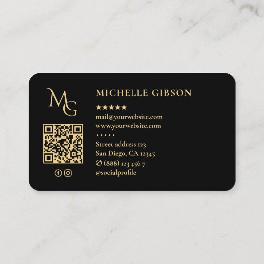 Carte De Visite Monogramme minimal MG Professionnel Élégant noir (Dos)