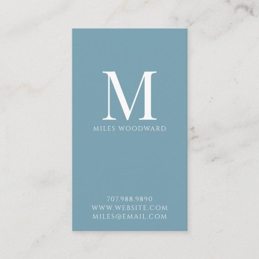 Carte De Visite Monogramme minimal moderne bleu vertical (Devant)