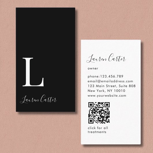 Carte De Visite Monogramme minimal moderne noir QR Code