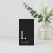 Carte De Visite Monogramme minimal moderne noir QR Code (Debout devant)