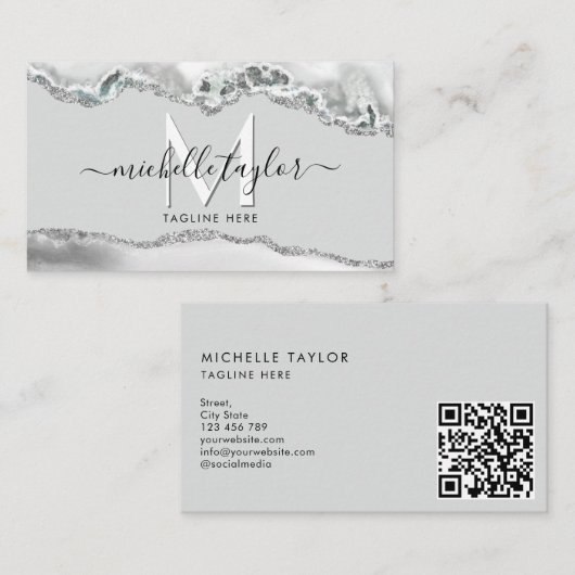 Carte De Visite Monogramme minimal moderne Simple QR CODE Business (Devant / Derrière)