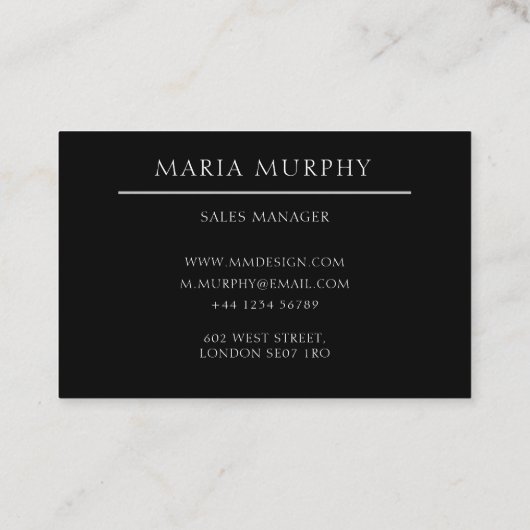 Carte de visite monogramme minimal noir (Dos)