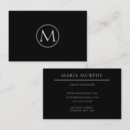 Carte de visite monogramme minimal noir (Devant / Derrière)