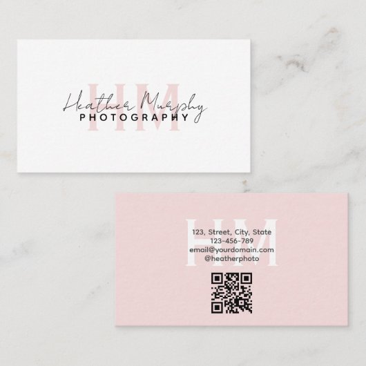 Carte De Visite Monogramme minimal Nom du script Fille rose (Devant / Derrière)