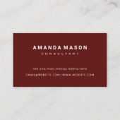 Carte De Visite Monogramme minimal rouge profond | Marbre (Dos)