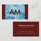 Carte De Visite Monogramme minimal rouge profond | Marbre (Devant / Derrière)